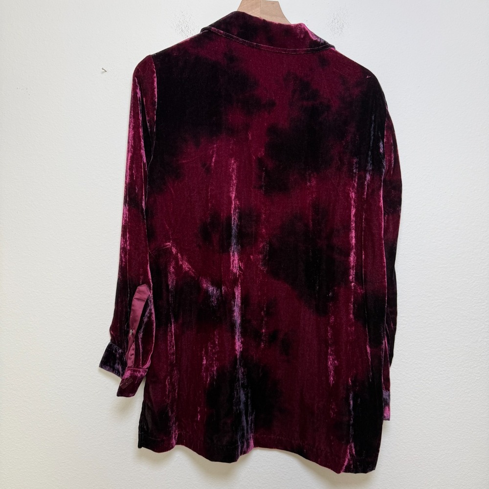 John Mark Women Burnout Velvet Button‎ Front Top Medium Burgundy Lagenlook Tunic - Picture 8 of 10